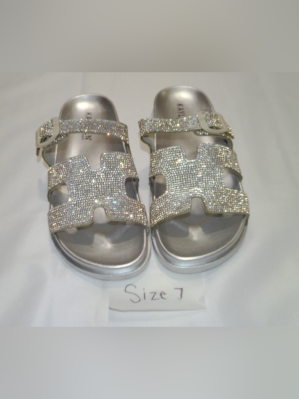 KAYLEEN By Los Angeles Silver Crystal-Embellished Slide Sandals